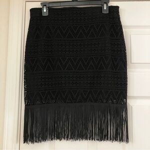 H&M Black Fringe Trim Crochet Style Knit Skirt 12